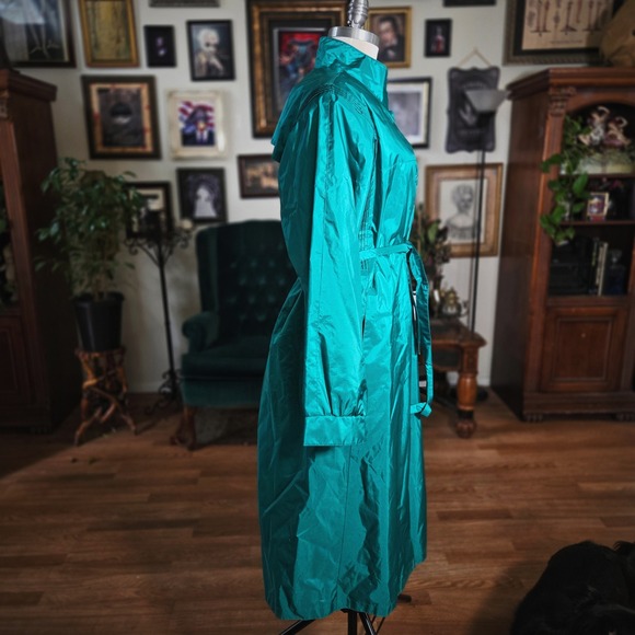 Vintage 80s The Legend Teal Aqua Full Length Trench Coat Belted Water Resistant - Picture 3 of 7